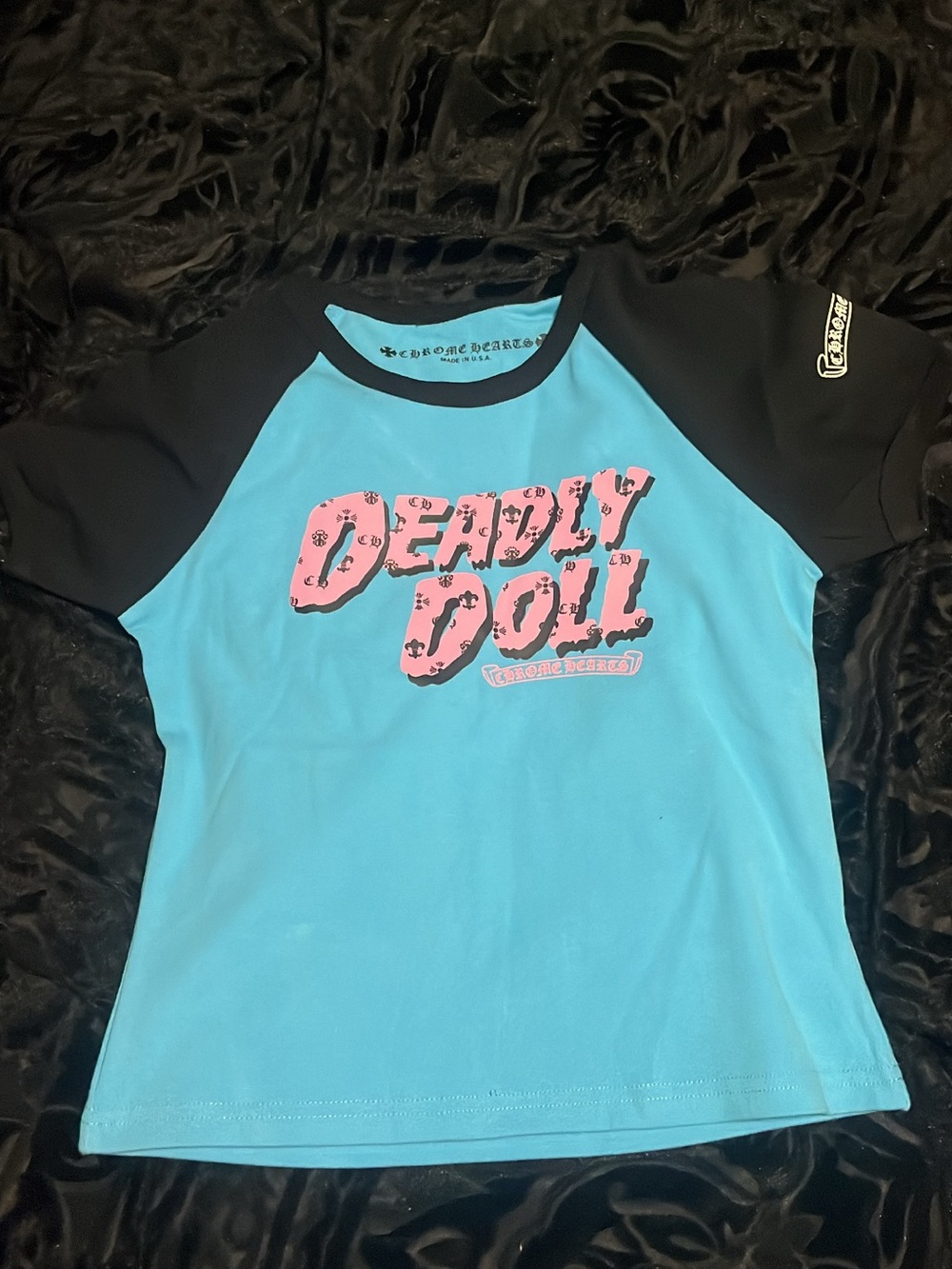 Chrome Hearts Kids' Aqua & Black 'Deadly Doll' Short Sleeve Rashguard